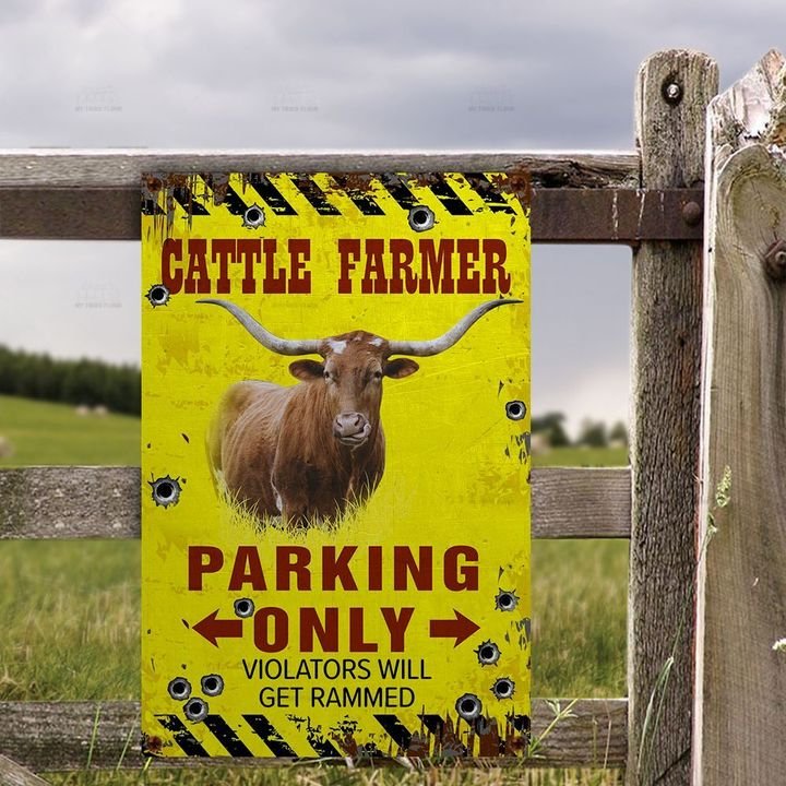 TX Longhorn Farmer Parking Only Violators Will Get Plucked All Printed 3D Metal Sign