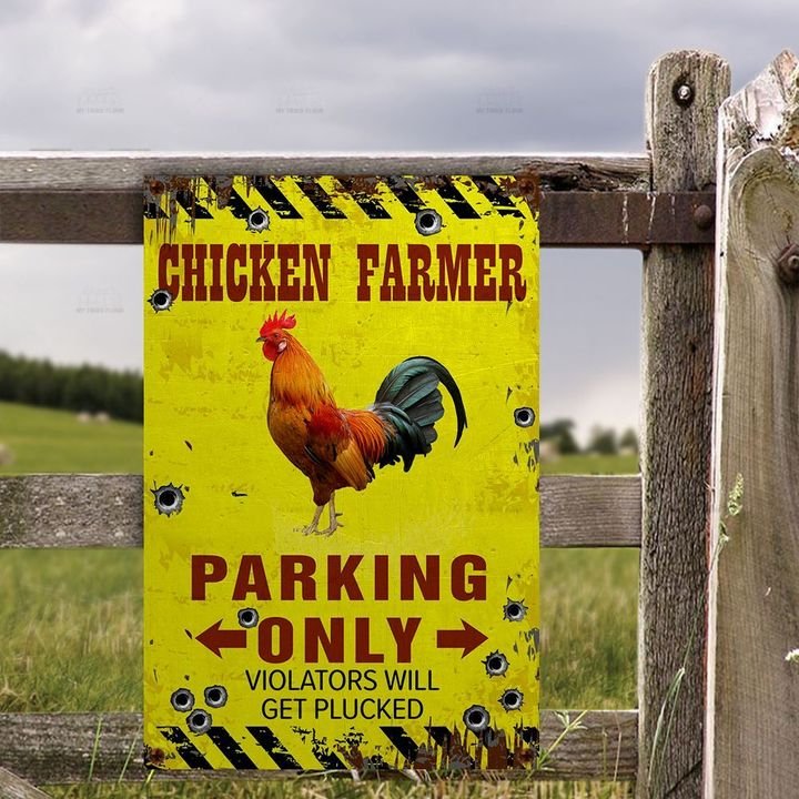 Chicken Farmer Parking Only Violators Will Get Plucked All Printed 3D Metal Sign