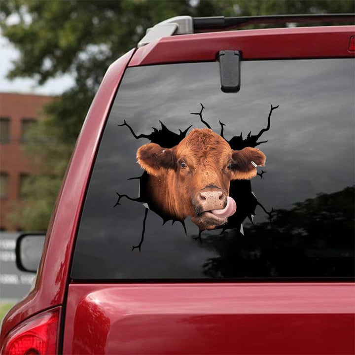 Red Angus Broken Glass Car Decal Sticker