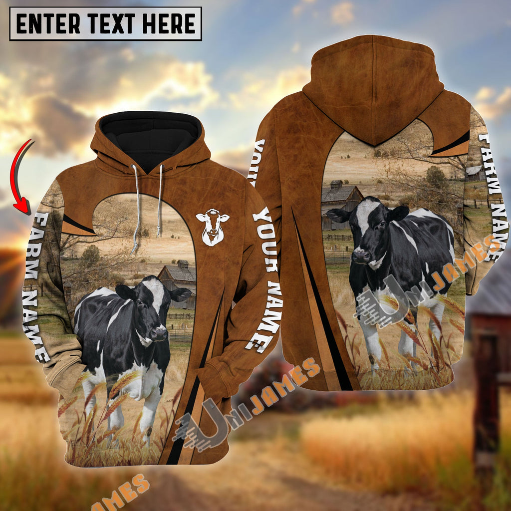 Personalized Name, Farm Name Holstein Premium Brown Pattern Hoodie