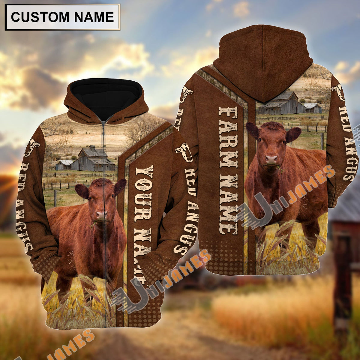 Red Angus Personalized Name, Farm Name 3D Hoodie