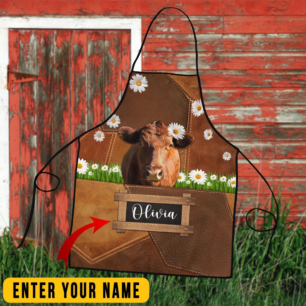 Personalized Name Red Angus Cattle All Over Printed 3D Apron