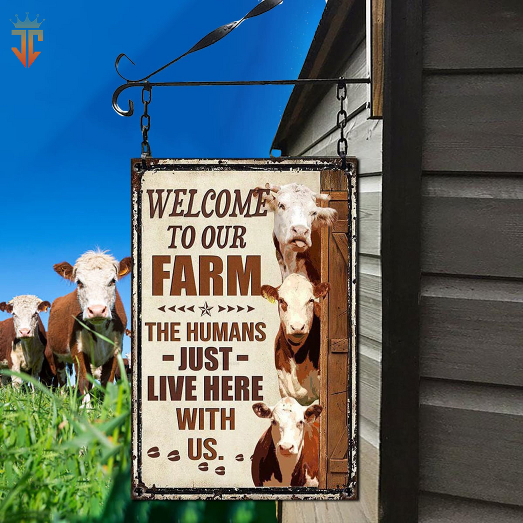 Personalized Name Hereford Cattle Welcome to our farm All Printed 3D Metal Sign
