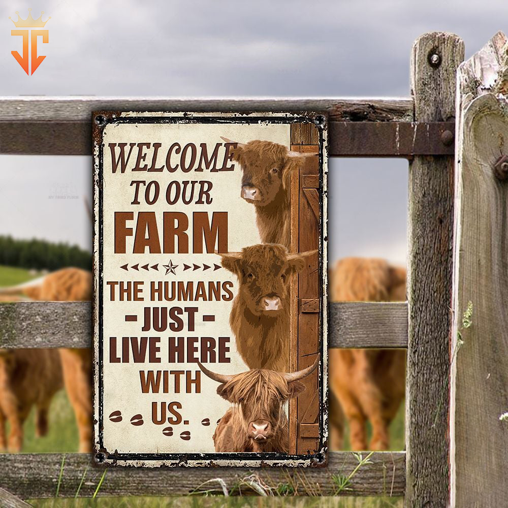 Personalized Name Highland Cattle Welcome to our farm All Printed 3D Metal Sign
