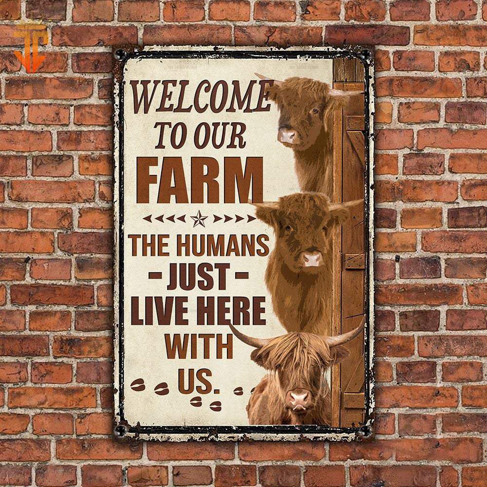 Personalized Name Highland Cattle Welcome to our farm All Printed 3D Metal Sign