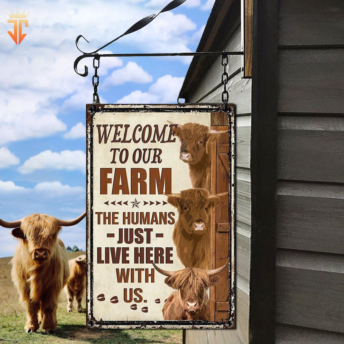Personalized Name Highland Cattle Welcome to our farm All Printed 3D Metal Sign