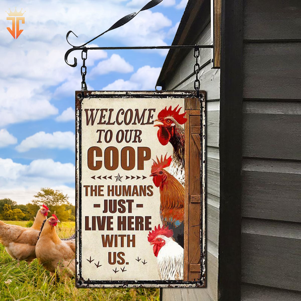 Personalized Name Chicken Welcome to our farm All Printed 3D Metal Sign