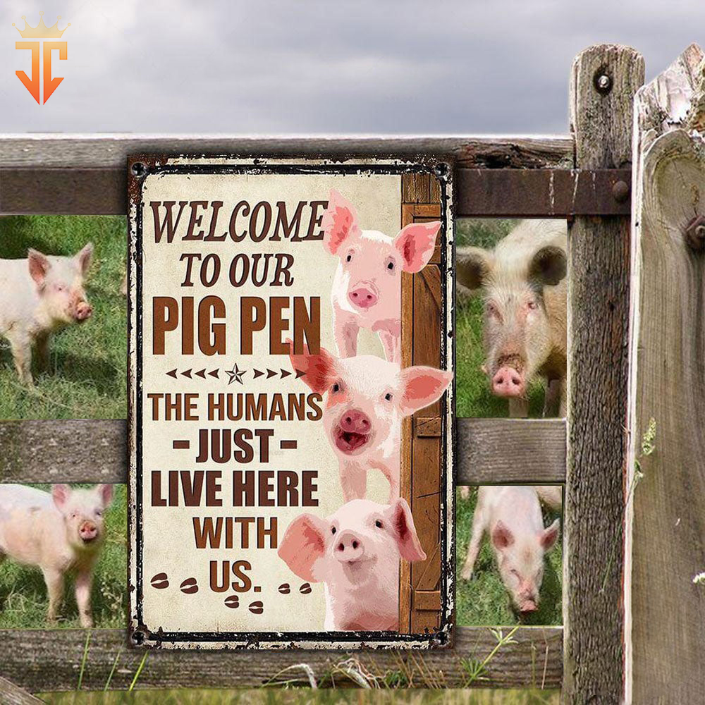 Personalized Name Pig Welcome to our farm All Printed 3D Metal Sign