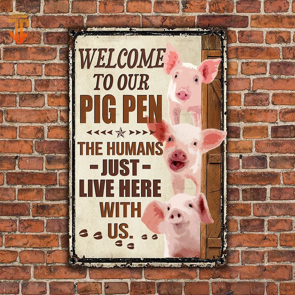 Personalized Name Pig Welcome to our farm All Printed 3D Metal Sign