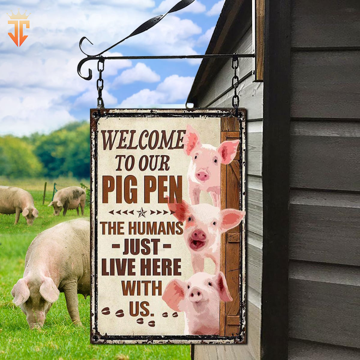 Personalized Name Pig Welcome to our farm All Printed 3D Metal Sign
