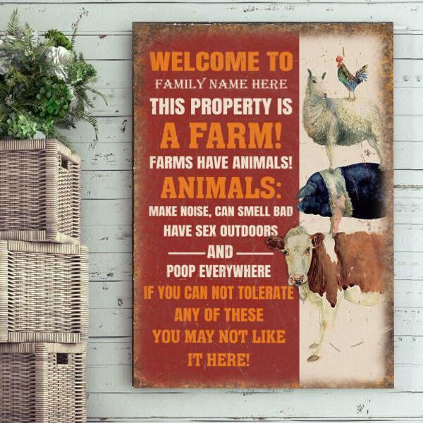 Custom Name Welcome To Our Farm This Property Is A Farm Rectangle Metal Sign