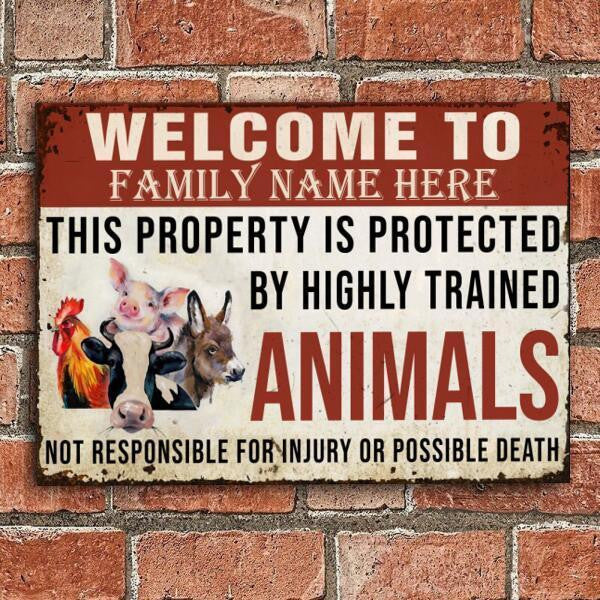 Custom Name Funny Pattern Welcome To Our Farm Rectangle Metal Sign