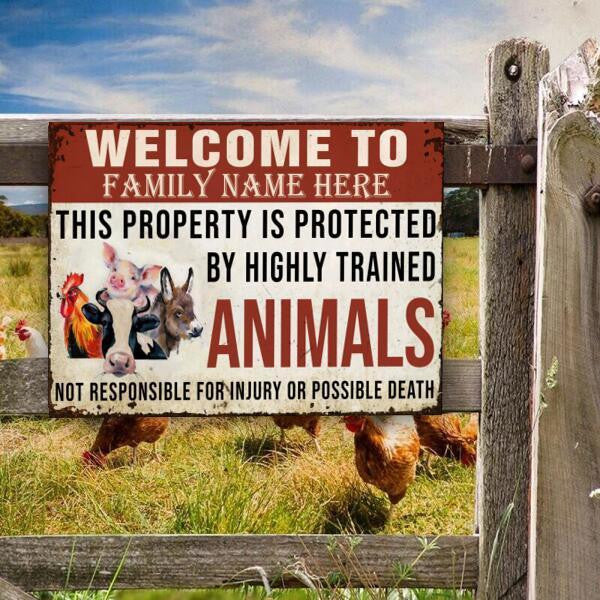 Custom Name Funny Pattern Welcome To Our Farm Rectangle Metal Sign