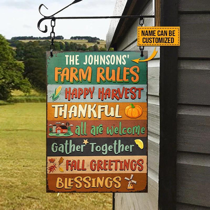Autumn Farm Rules Fall Greetings Harvest Season Rectangle Metal Sign Custom Name