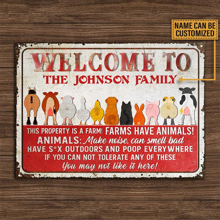 Cute Farm Animals Rectangle Metal Sign Custom Name Nice Design