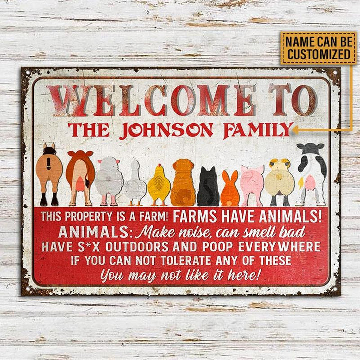 Cute Farm Animals Rectangle Metal Sign Custom Name Nice Design