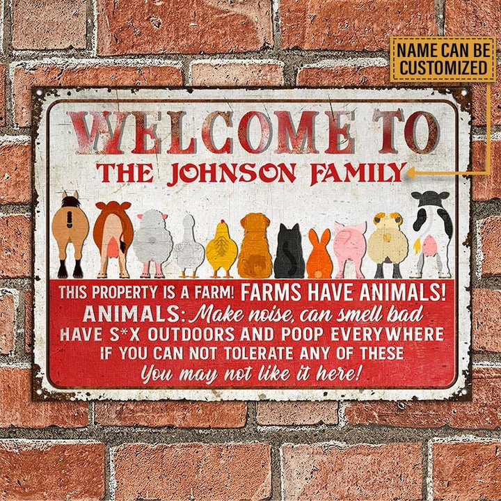 Cute Farm Animals Rectangle Metal Sign Custom Name Nice Design