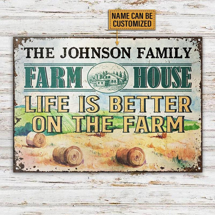 Cute Farm House Better On The Farm Custom Name Rectangle Metal Sign