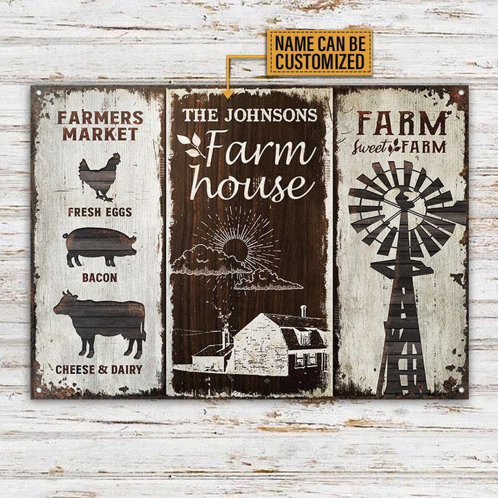 Farm Sweet Farm Market Rustic Rectangle Metal Sign Custom Name