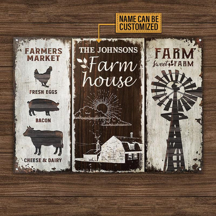 Farm Sweet Farm Market Rustic Rectangle Metal Sign Custom Name