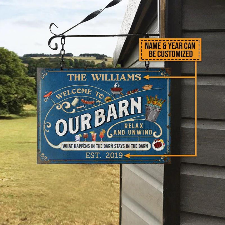 Our Farm Barn Blue Design Rectangle Metal Sign Custom Name Year