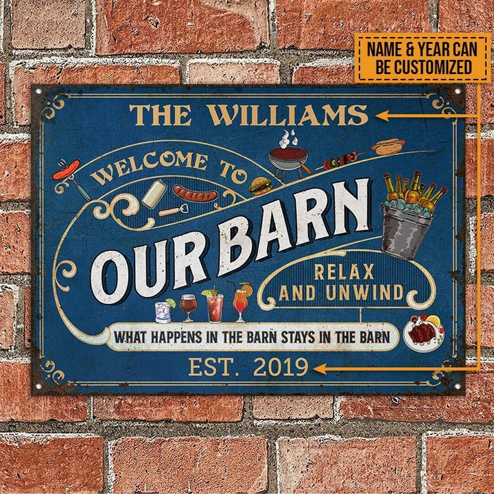 Our Farm Barn Blue Design Rectangle Metal Sign Custom Name Year