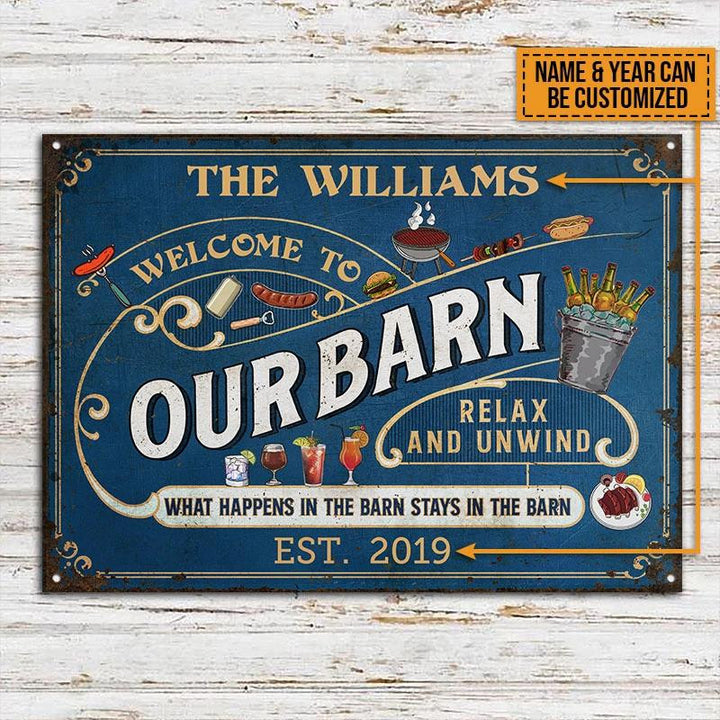 Our Farm Barn Blue Design Rectangle Metal Sign Custom Name Year