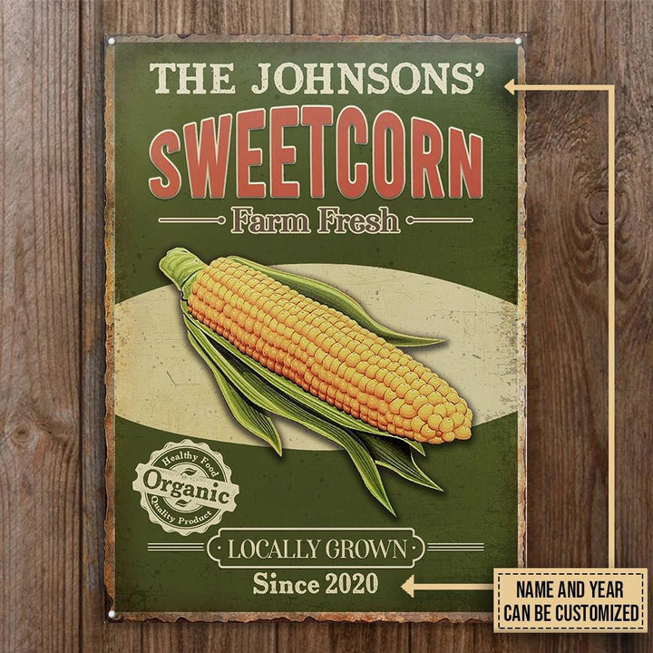 Realistic Corn Farm Fresh Organic Green Rectangle Metal Sign Custom Name