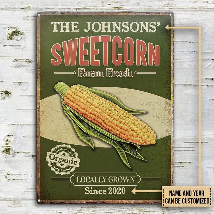 Realistic Corn Farm Fresh Organic Green Rectangle Metal Sign Custom Name