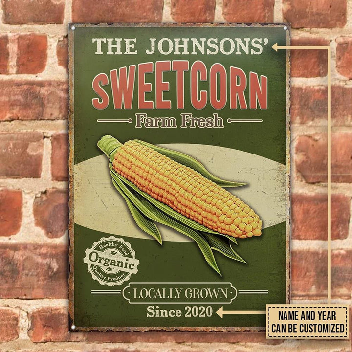 Realistic Corn Farm Fresh Organic Green Rectangle Metal Sign Custom Name