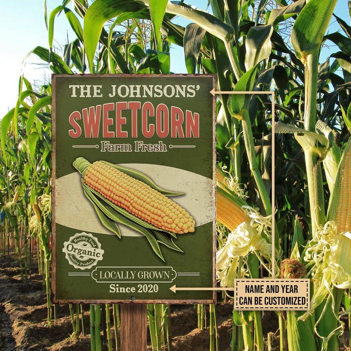 Realistic Corn Farm Fresh Organic Green Rectangle Metal Sign Custom Name