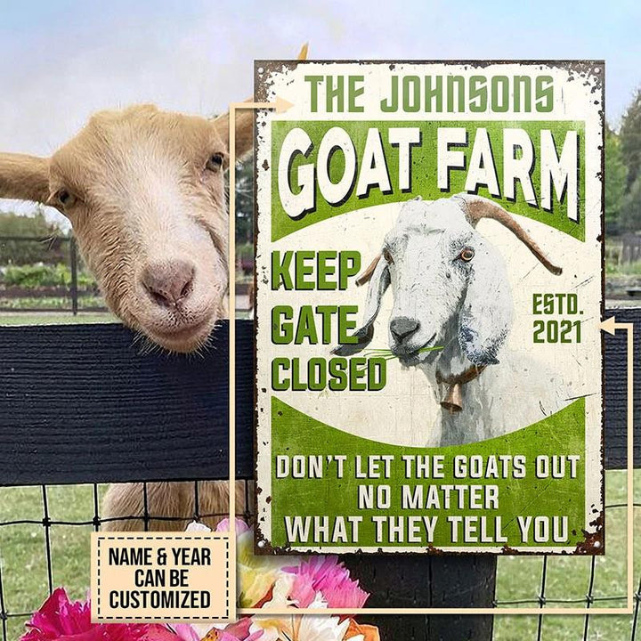 Keep Gate Closed Goat Farm Rectangle Metal Sign Custom Name Year