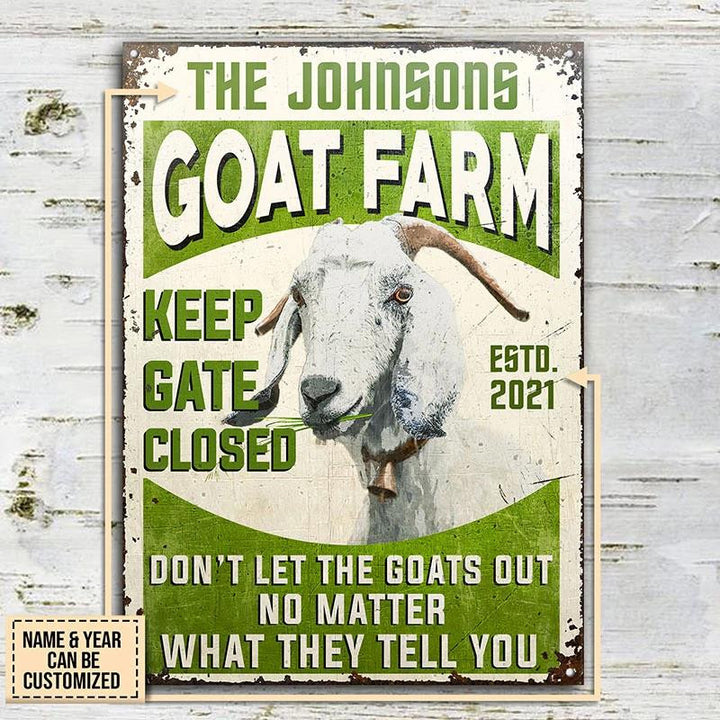 Keep Gate Closed Goat Farm Rectangle Metal Sign Custom Name Year