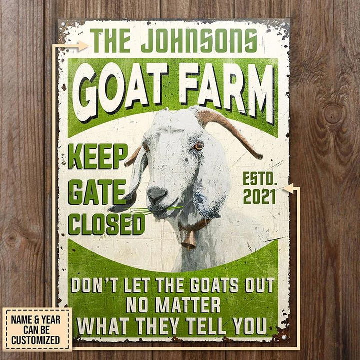 Keep Gate Closed Goat Farm Rectangle Metal Sign Custom Name Year