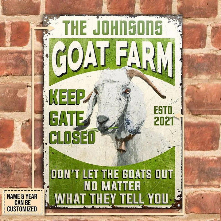 Keep Gate Closed Goat Farm Rectangle Metal Sign Custom Name Year