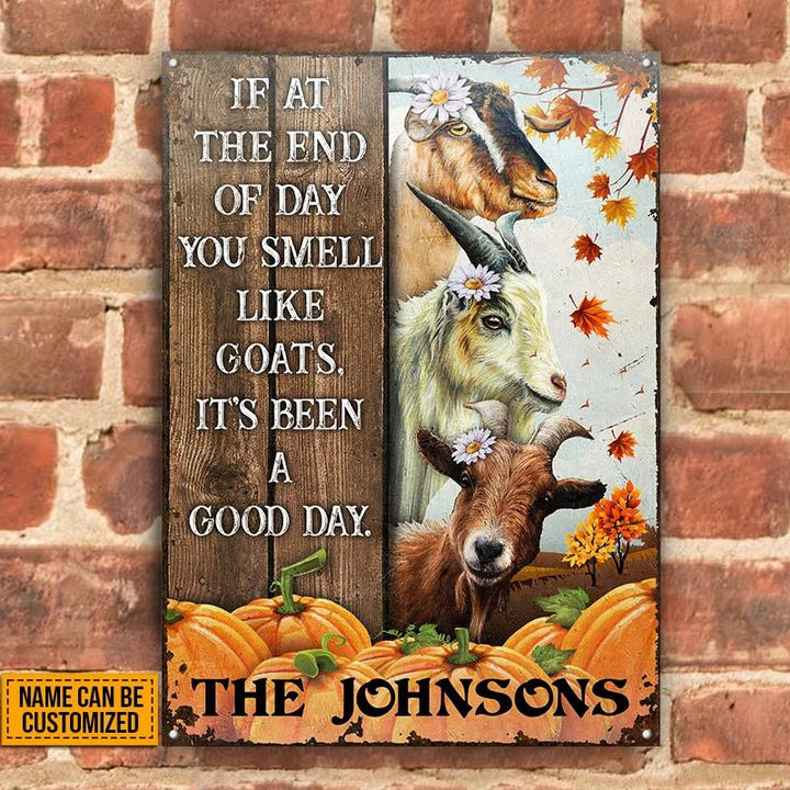 Goat Farm Autumn Barn Pumpkin Pattern Rectangle Metal Sign Custom Name