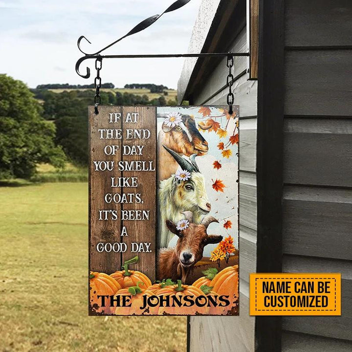 Goat Farm Autumn Barn Pumpkin Pattern Rectangle Metal Sign Custom Name