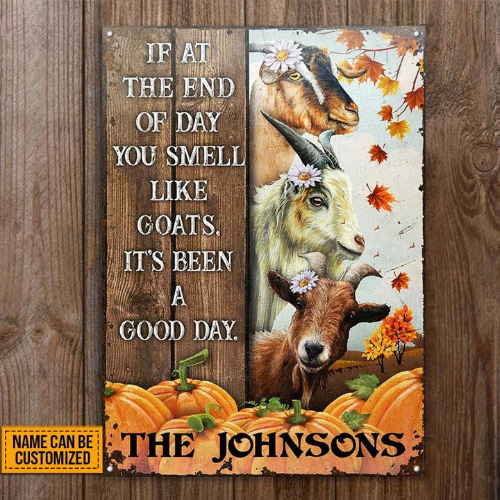 Goat Farm Autumn Barn Pumpkin Pattern Rectangle Metal Sign Custom Name