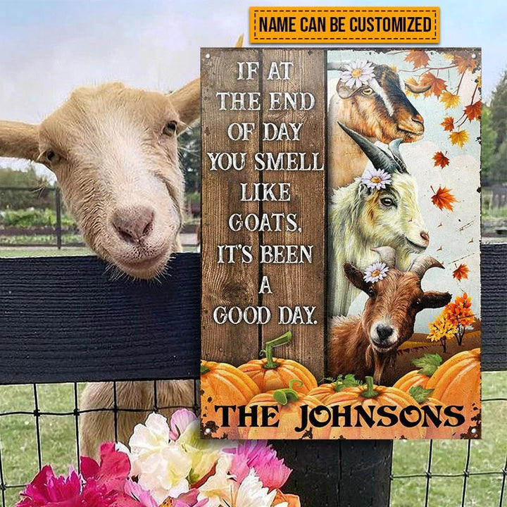 Goat Farm Autumn Barn Pumpkin Pattern Rectangle Metal Sign Custom Name