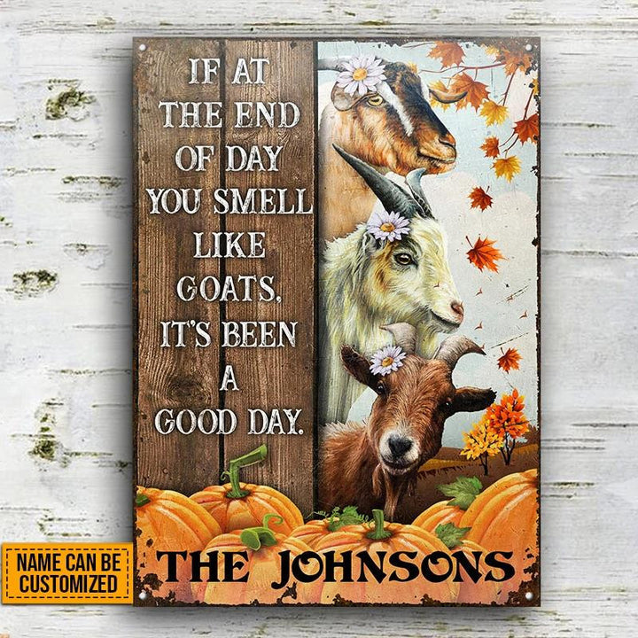 Goat Farm Autumn Barn Pumpkin Pattern Rectangle Metal Sign Custom Name