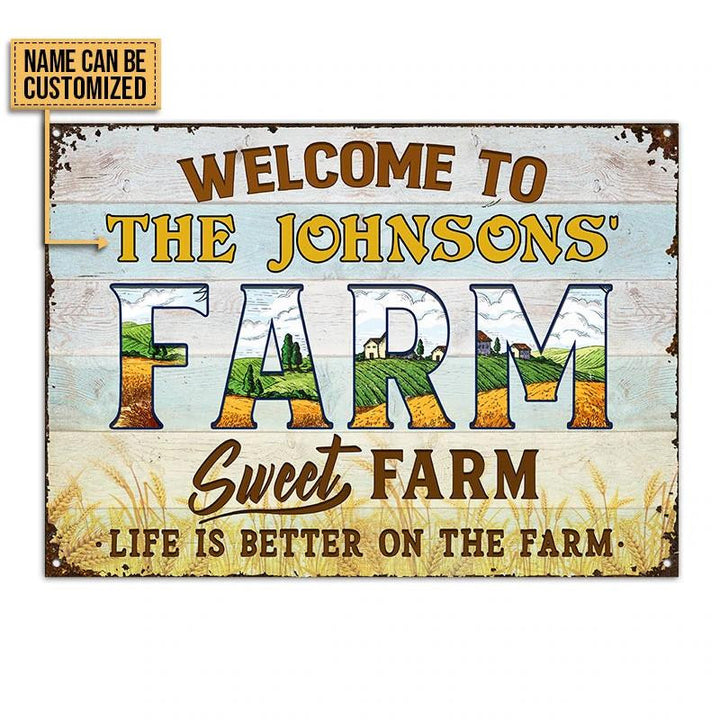 Welcome To Sweet Farm Nice Design Rectangle Metal Sign Custom Name