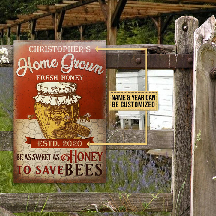 Home Grown Honey Bee Farm Rectangle Metal Sign Custom Name Year