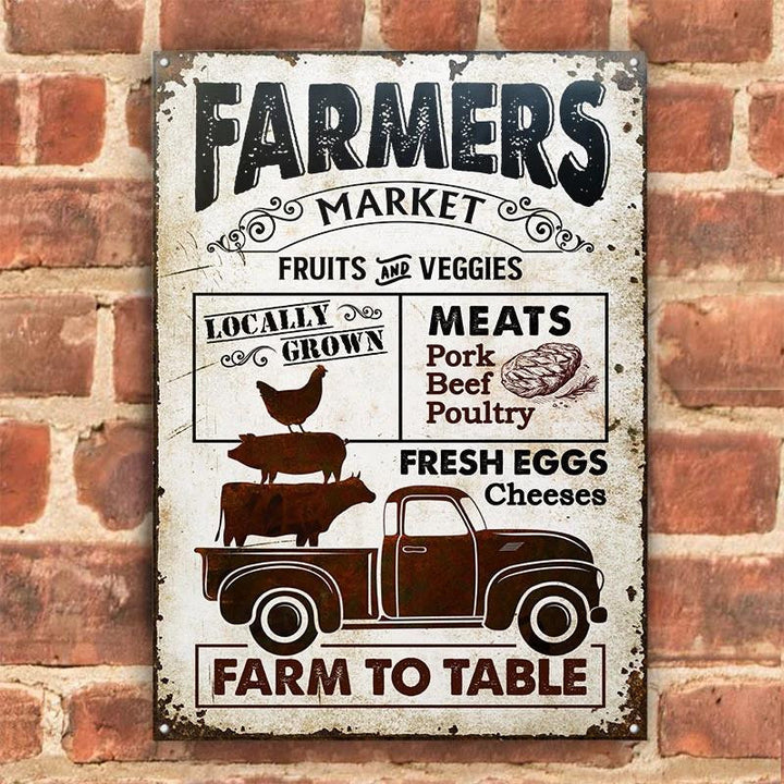 Truck Isolated Farm Farmers Market Farm To Table Rectangle Metal Sign