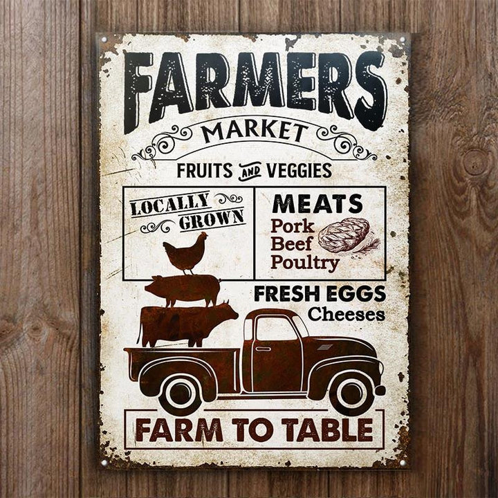 Truck Isolated Farm Farmers Market Farm To Table Rectangle Metal Sign