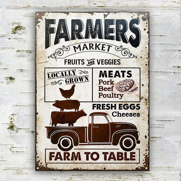 Truck Isolated Farm Farmers Market Farm To Table Rectangle Metal Sign