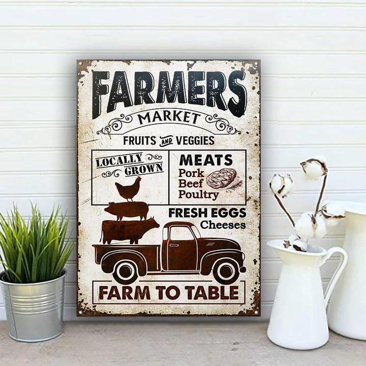 Truck Isolated Farm Farmers Market Farm To Table Rectangle Metal Sign