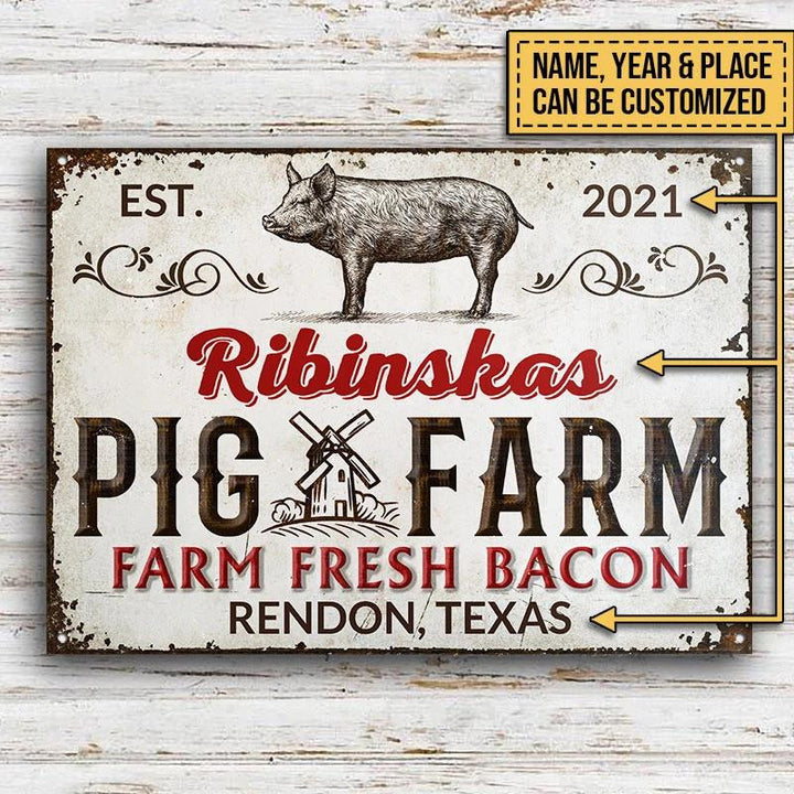 Pig Farm Fresh Bacon White Rectangle Metal Sign Custom Text