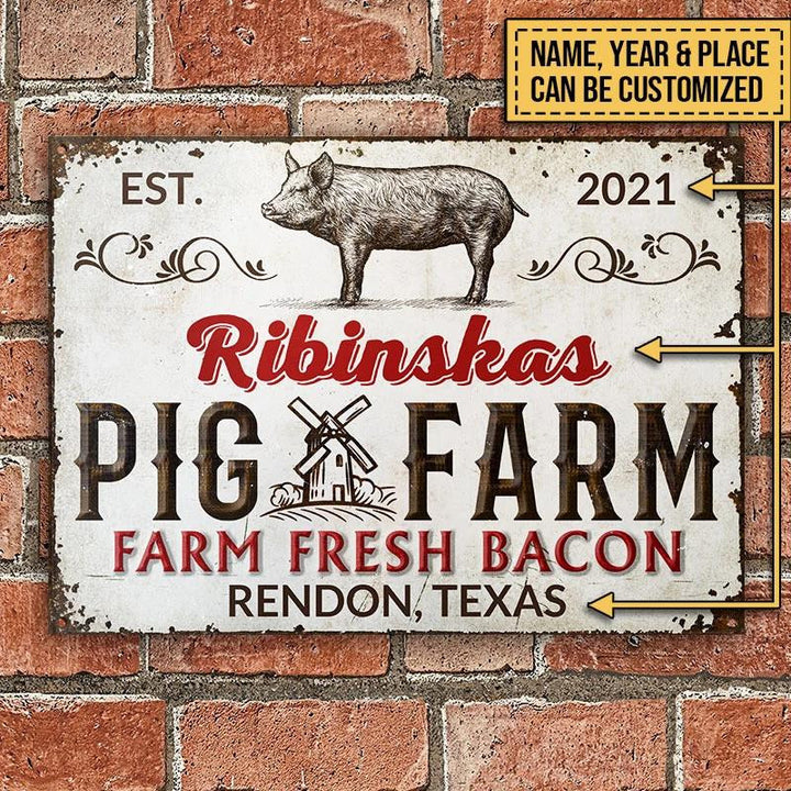 Pig Farm Fresh Bacon White Rectangle Metal Sign Custom Text