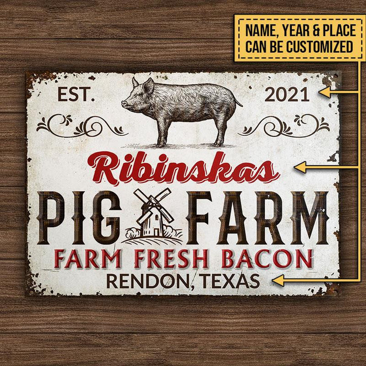 Pig Farm Fresh Bacon White Rectangle Metal Sign Custom Text