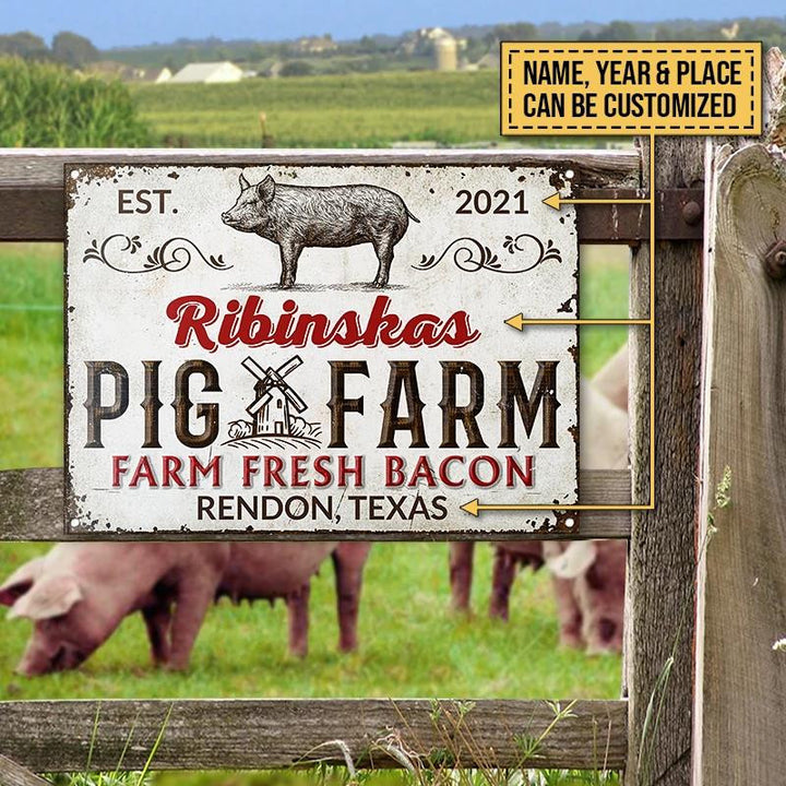 Pig Farm Fresh Bacon White Rectangle Metal Sign Custom Text